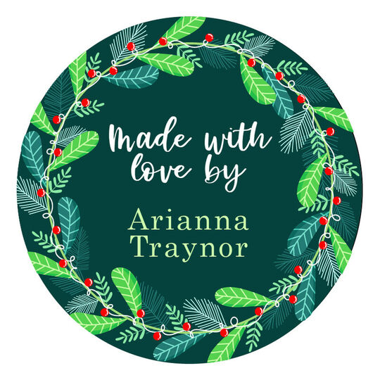 Green Wreath Round Gift Stickers